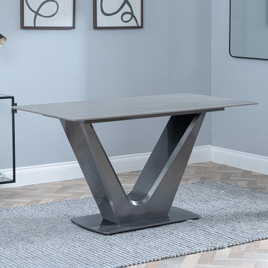 Camilla 6 Seater Grey Ceramic Dining Table with V Base - 140cm